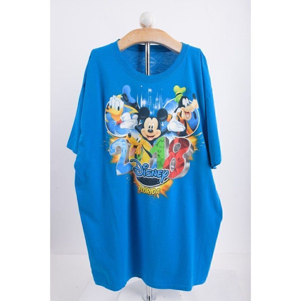 Disney Florida Womans T-Shirt Top L 12-14 Blue Mickey Donald Pluto Goofy 2018